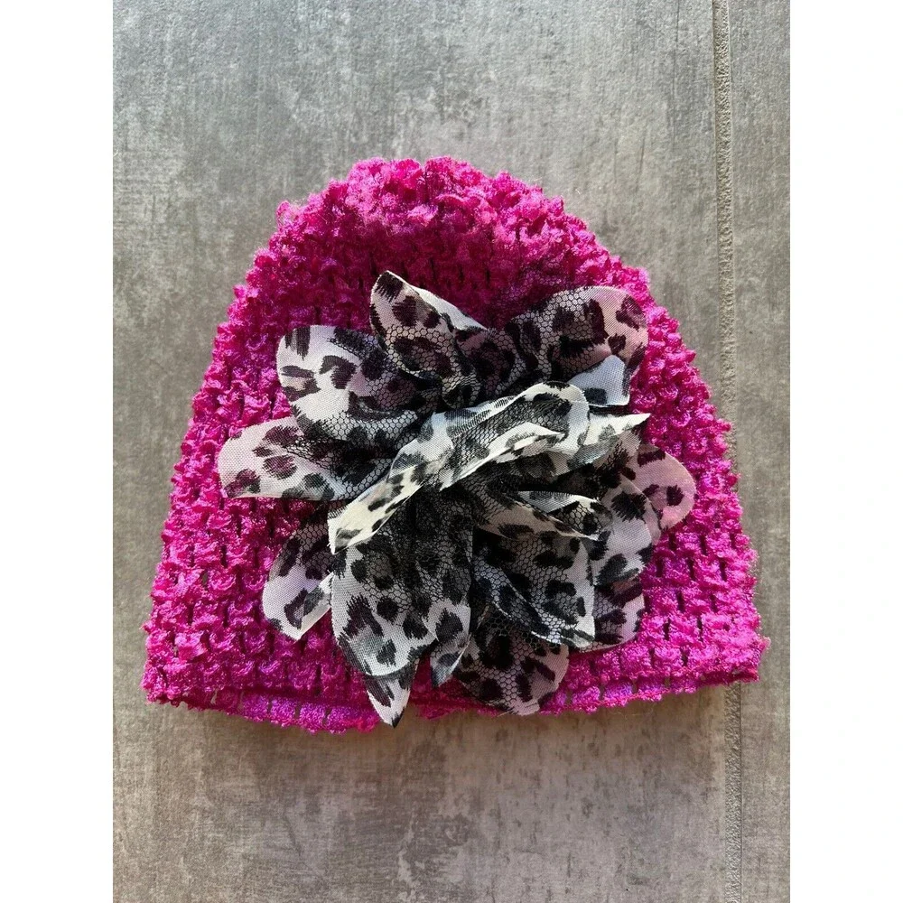 Little Me Baby Girl Pink Purple Tulle Flower Fancy Crochet Hat 0-12 Months CUTE